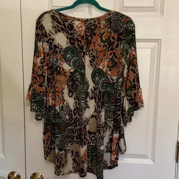 Leopard Print Women's Top with Paisley Accents - Picture 2 of 6